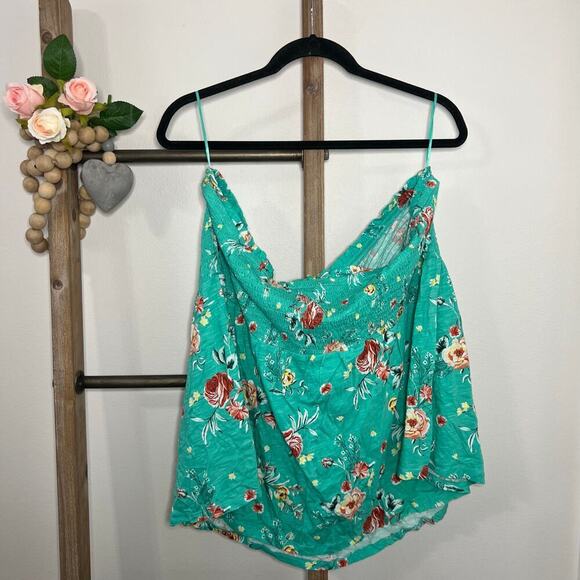 Torrid Strapless Smocked Bodice Babydoll Top Green Floral Size 4X NWT - Picture 4 of 8